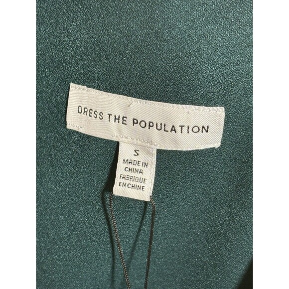 DRESS THE POPULATION Midi Dress Womens Small Green Tiffany One-Shoulder Bow New - Picture 15 of 16